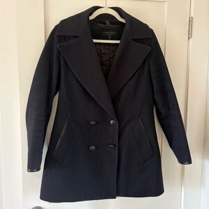 Rag & Bone | Navy blue women’s wool peacoat winter jacket leather detail size 10